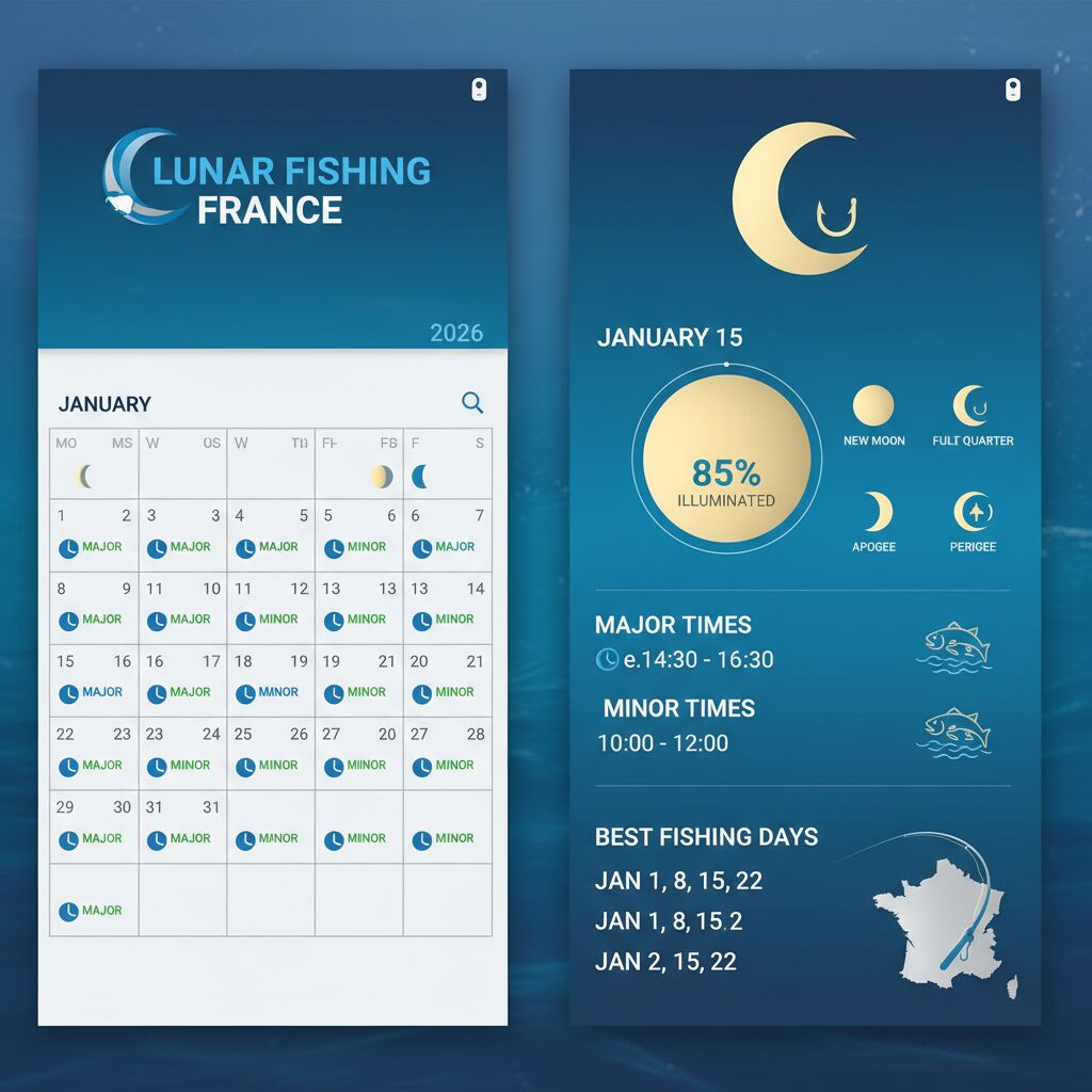 Découvrez le calendrier de pêche lunaire 2026 pour optimiser vos sorties de pêche en fonction des phases de la lune et maximiser vos prises tout au long de l'année.