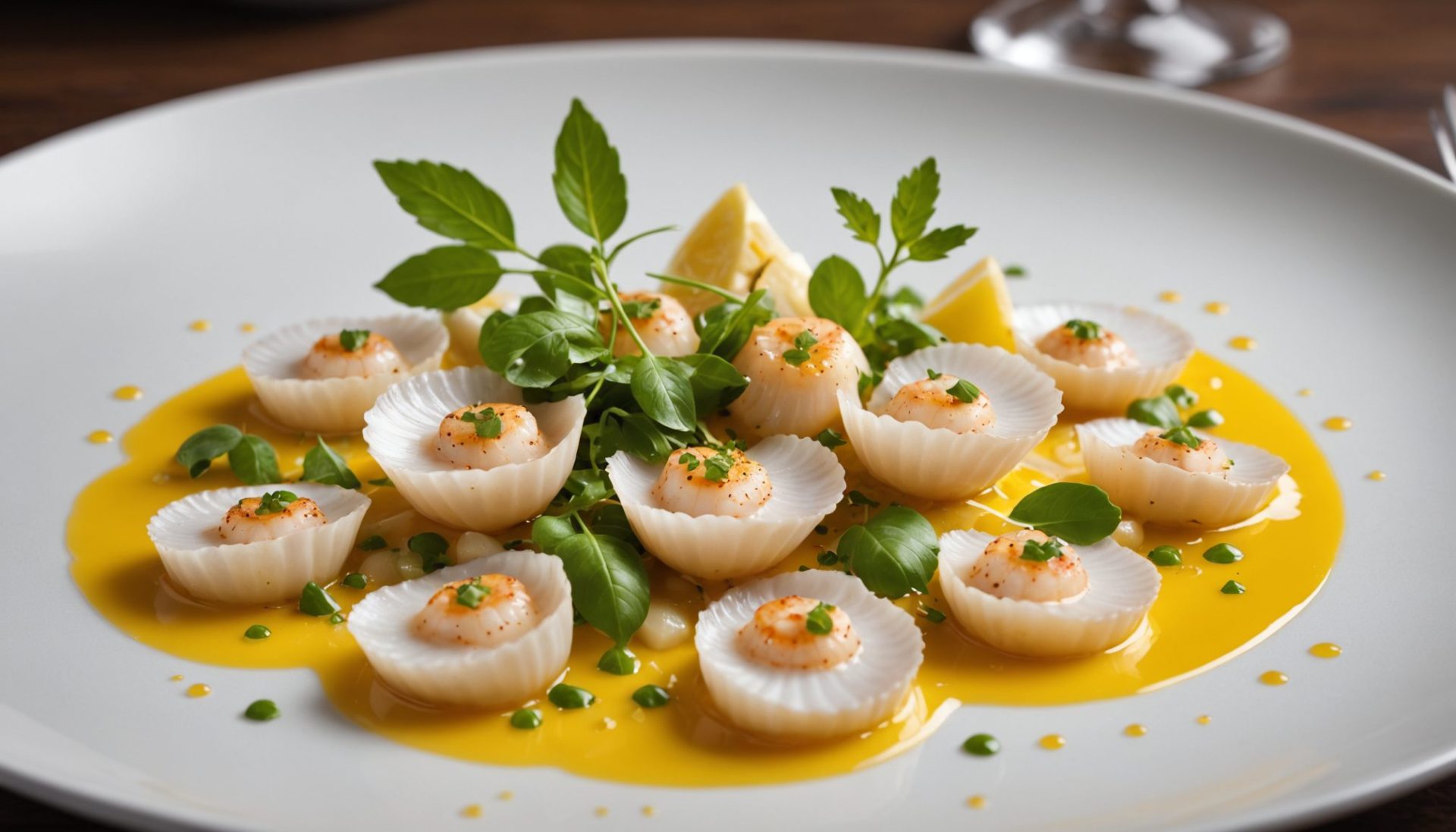 découvrez notre carpaccio de coquilles saint-jacques, une harmonie gourmande entre la douceur de la banane, la fraîcheur acidulée du yuzu et la finesse marine. une expérience culinaire raffinée et innovante à savourer.