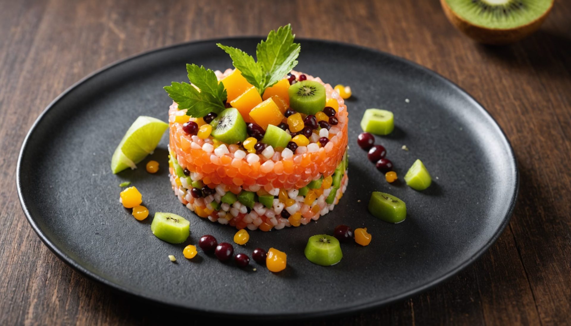 découvrez notre tartare de tacaud, un délice marin aux saveurs fraîches et originales mêlant kiwi, tonka et agrumes pour une explosion de fraîcheur et d'élégance.