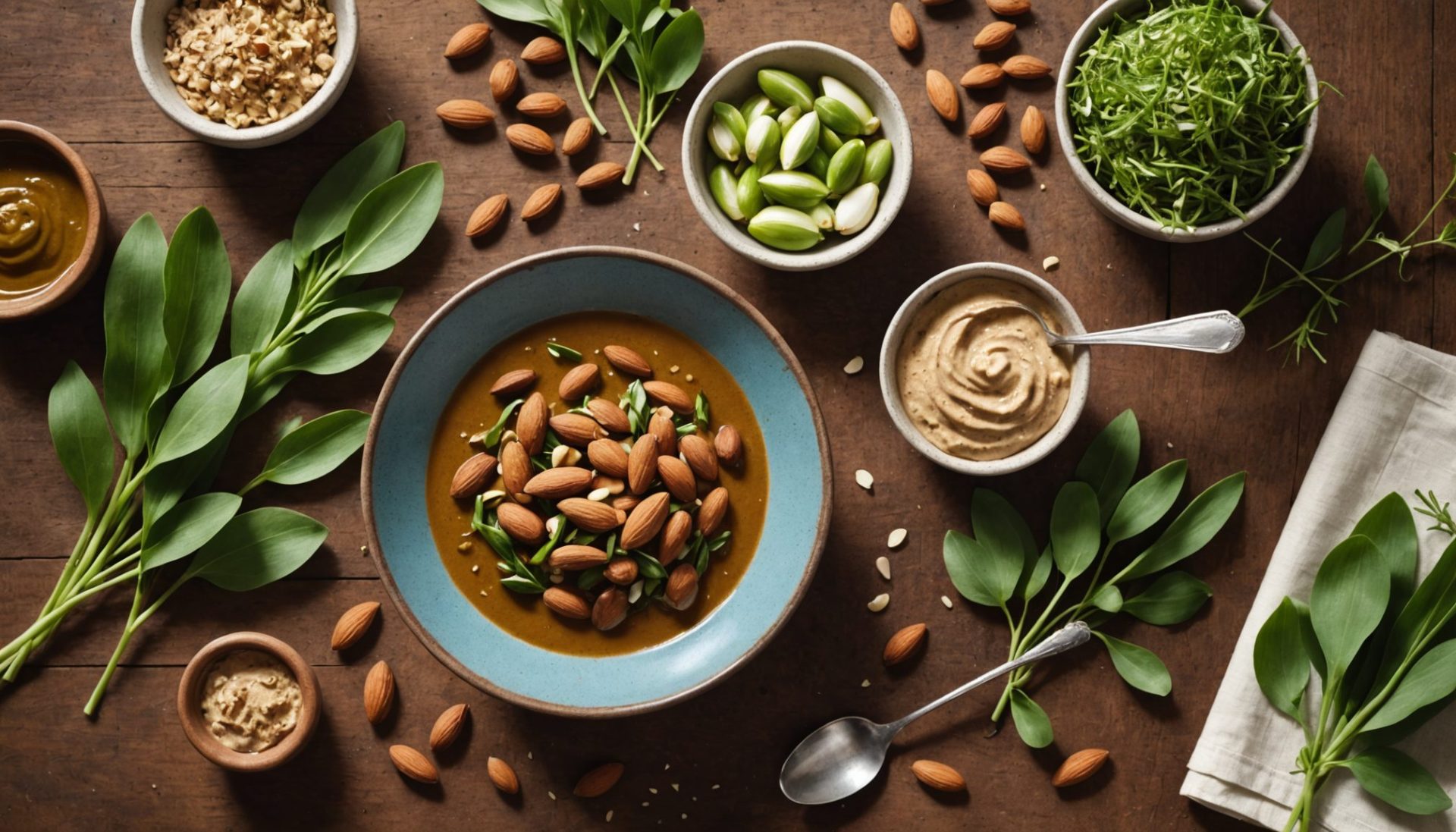 découvrez nos délices marins : des amandes enrobées de beurre d'amande parfumé à l'ail des ours, une gourmandise savoureuse et originale à savourer à tout moment.