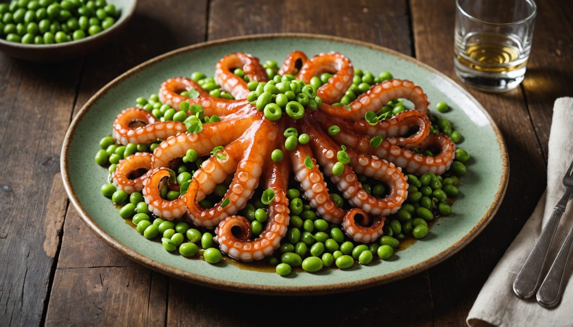 savourez un plat délicat avec notre poulpe tendre accompagné de fèves fraîches, une recette marine pleine de fraîcheur et de saveurs authentiques.