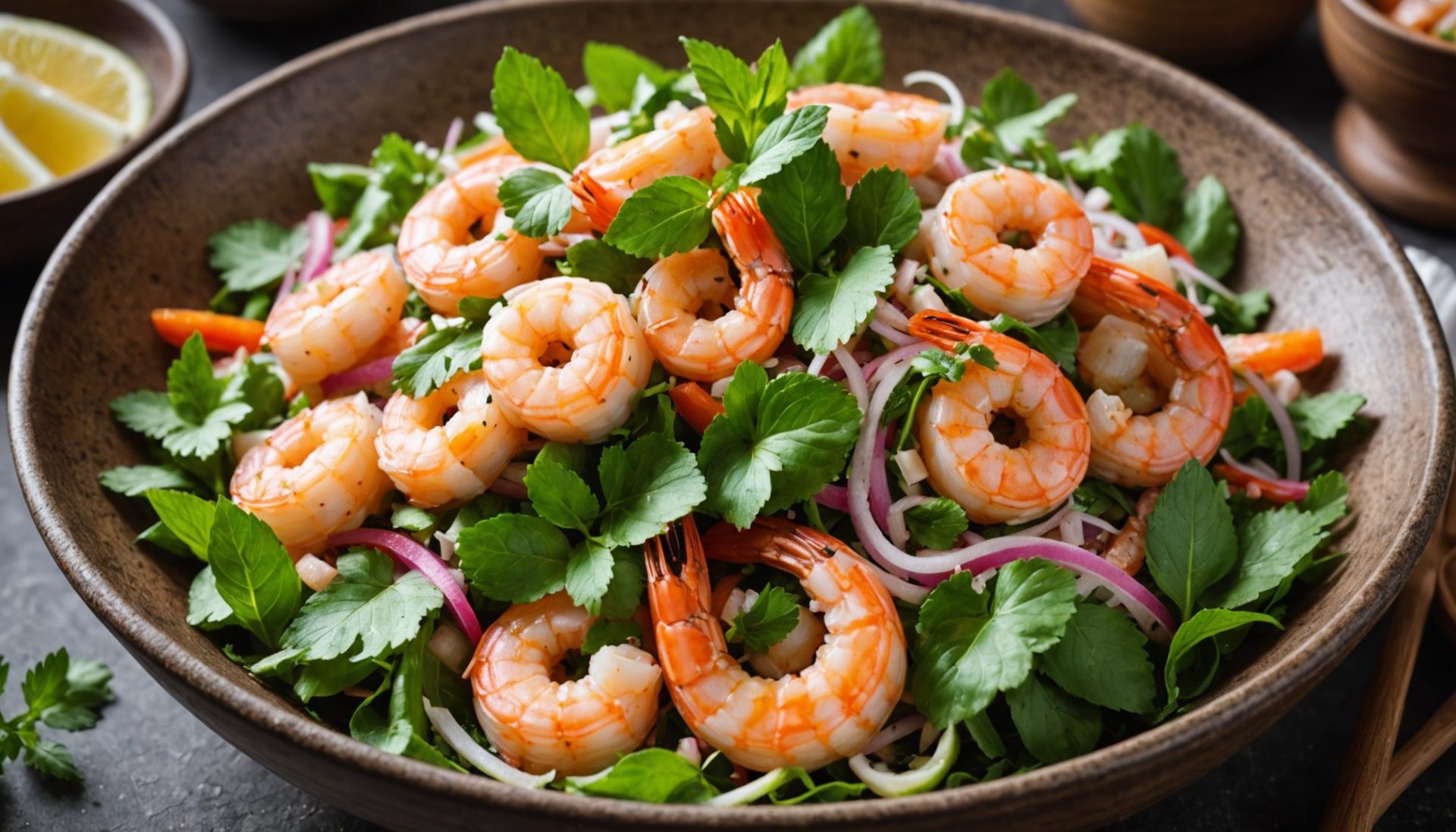 découvrez yam som o’, une salade thaïe rafraîchissante alliant crevettes juteuses et pamplemousse acidulé, pour un équilibre parfait des saveurs marines et fruitées.