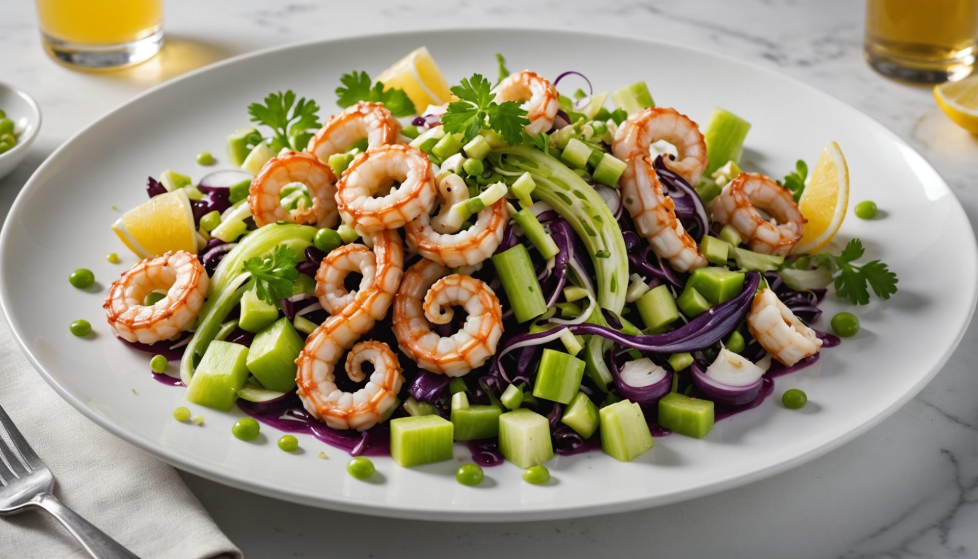 savourez notre salade fraîche de poulpe tendre et céleri-branche croquant, un délice marin alliant fraîcheur et saveurs iodées pour un repas léger et gourmand.