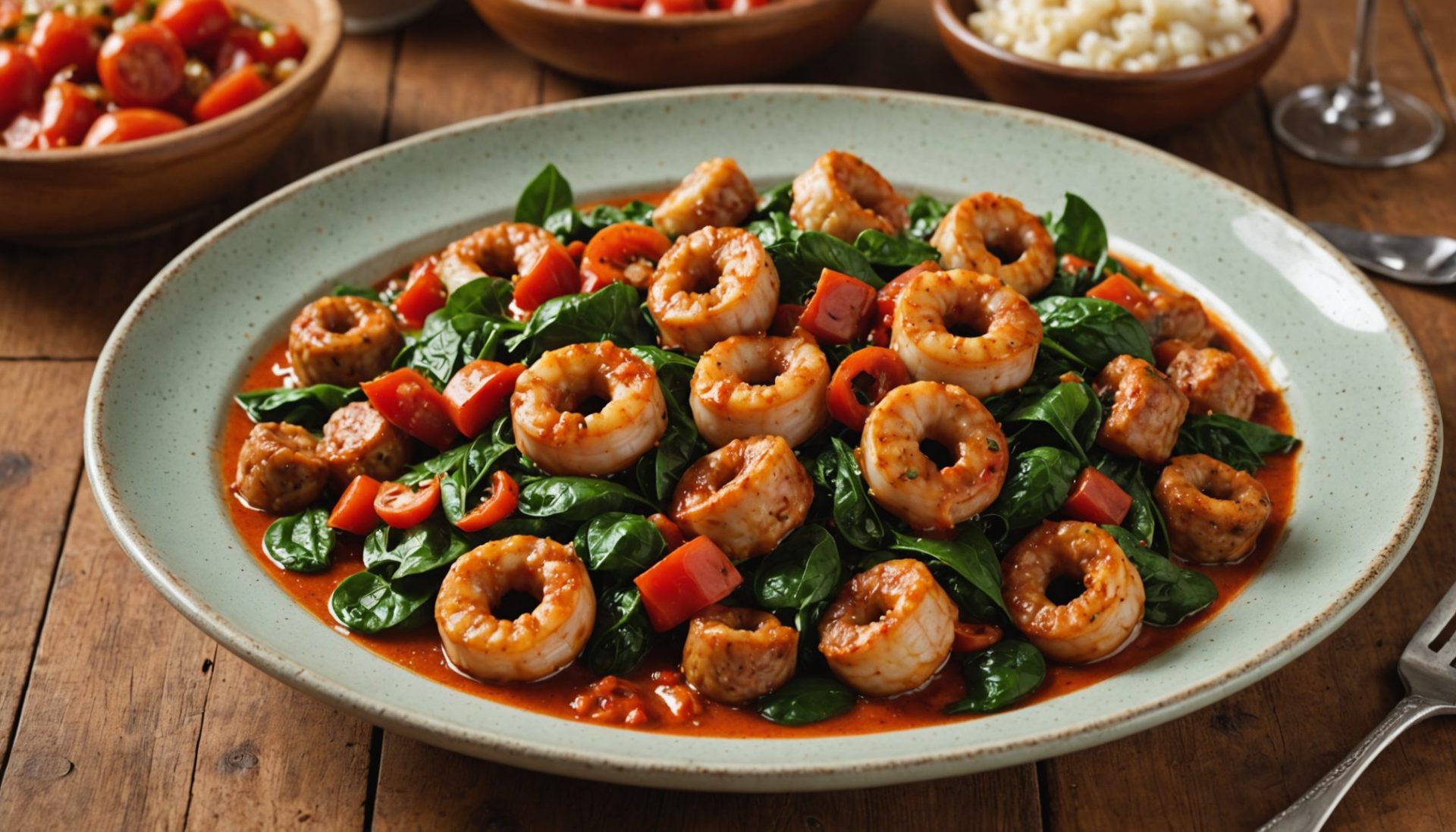 découvrez un rougail savoureux mêlant saucisses, calamars et épinards pour un voyage gourmand aux saveurs marines inoubliables.