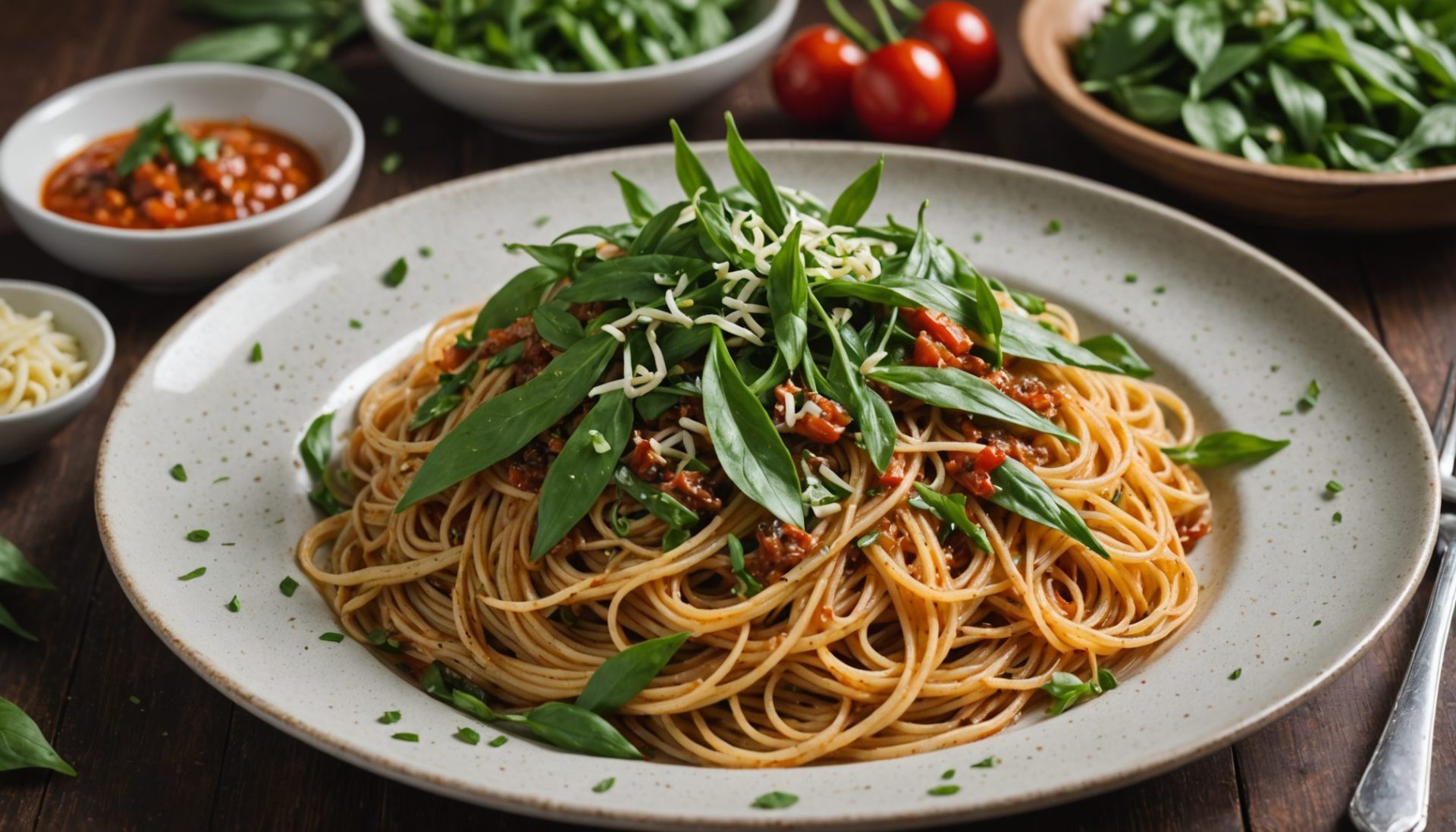 découvrez une recette savoureuse de spaghetti aux saveurs marines, associant l'ail des ours, les anchois et un piment relevé pour un plat à la fois gourmand et original.
