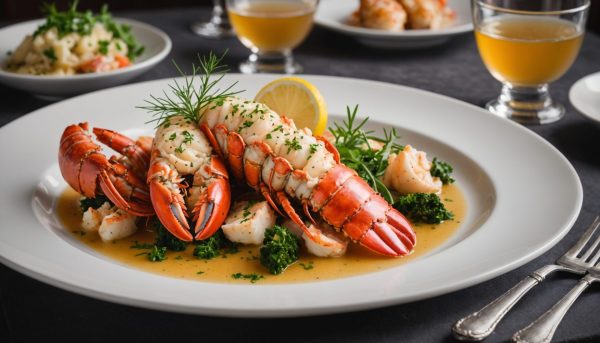 découvrez une recette raffinée alliant la délicatesse de la queue de homard au bouillon de poule parfumé au curry de bombay, pour un voyage gustatif unique entre terre et mer.