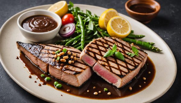 découvrez notre thon rouge grillé à la plancha, relevé d'un condiment acidulé au tamarin et anchois pour un voyage gustatif unique. délices marins garantis !