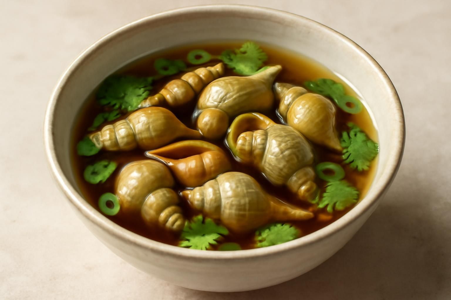 Bulots mijotés dans un bouillon parfumé au soja – Saveurs marines à savourer