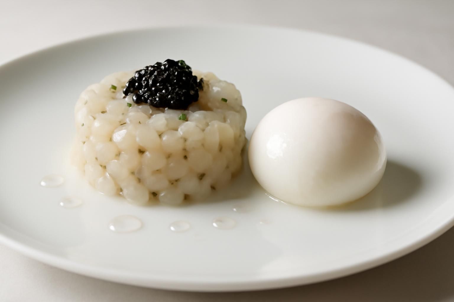 savourez un délice marin avec notre tartare de saint-jacques subtil et raffiné, rehaussé d'une touche de vodka, d'un œuf poché fondant et d'un caviar délicat pour une expérience gastronomique unique.