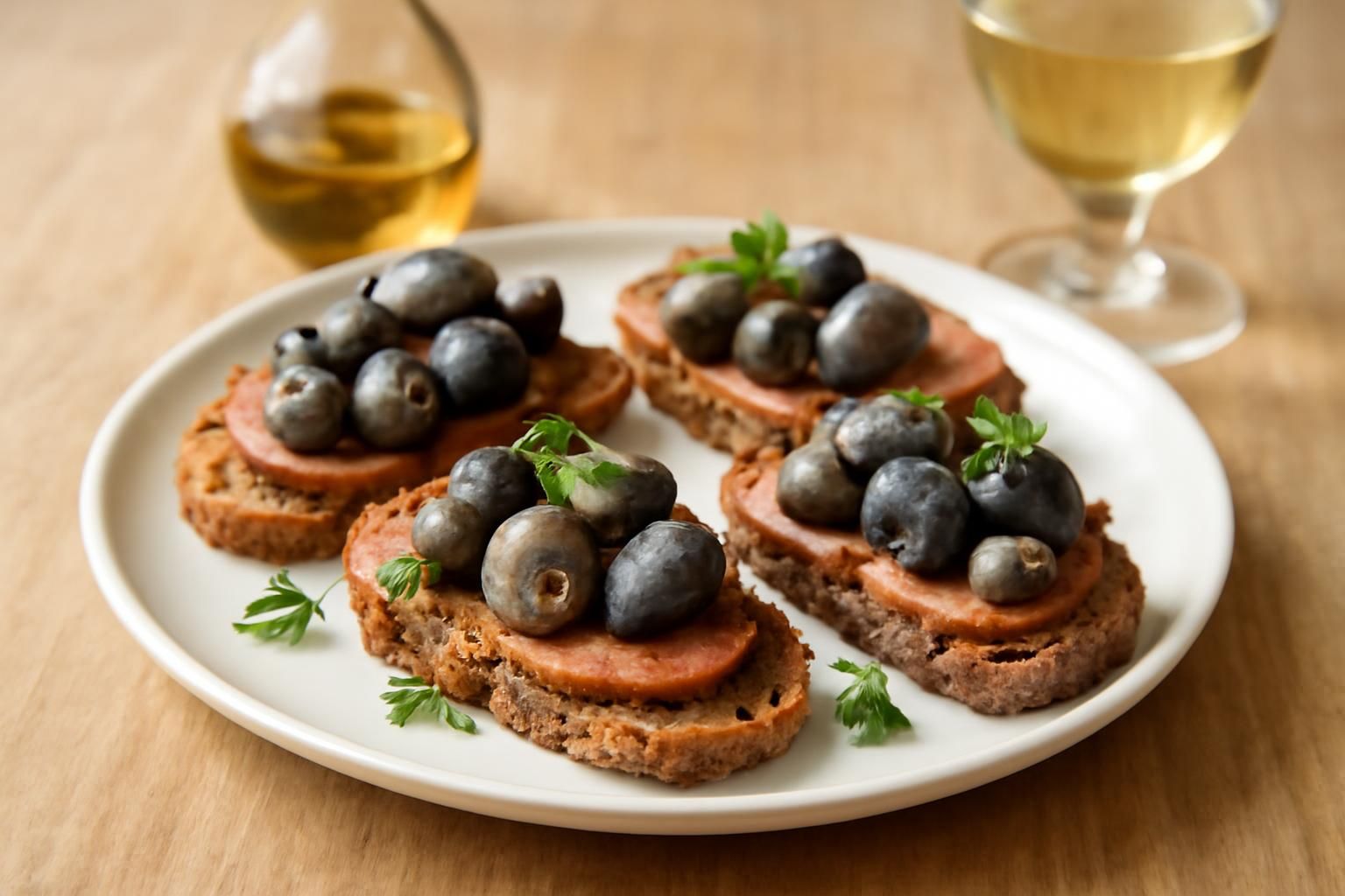 découvrez nos délices marins avec des tapas originales : pain de seigle croustillant garni de bigorneaux frais et d'andouille savoureuse, pour une expérience gustative unique et authentique.