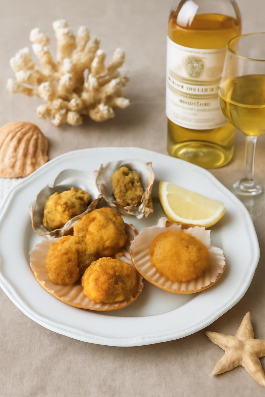 découvrez l'alliance exquise des délices marins frits, huîtres et coquilles saint-jacques, sublimés par l'accord parfait avec le barsac-sauternes château coutet 2005, pour une expérience gustative inoubliable.