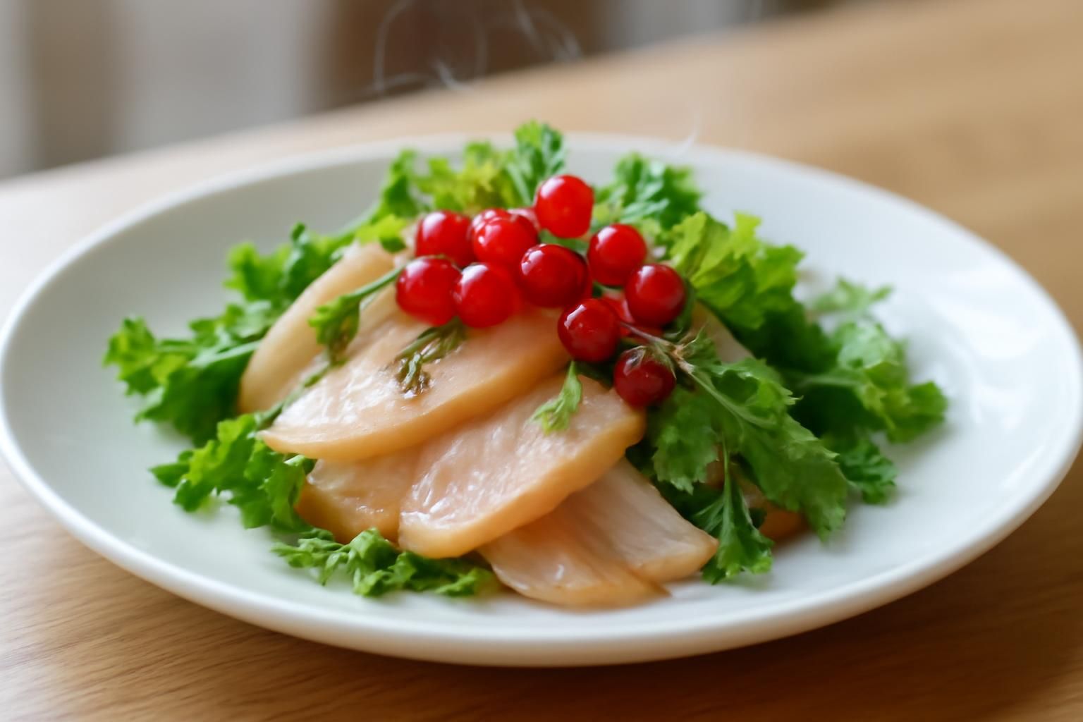 Délicieuse salade de légine fumée agrémentée de groseilles – Saveurs marines revisitées