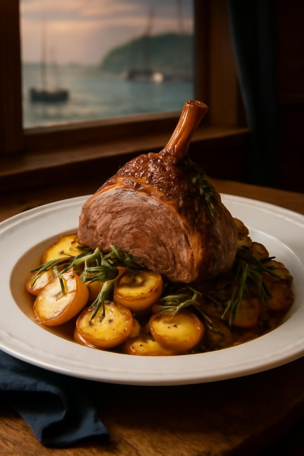 découvrez notre épaule d'agneau de pré salé rôtie façon boulangère, sublimée par les saveurs marines des algues, pour un voyage gustatif entre terre et océan.