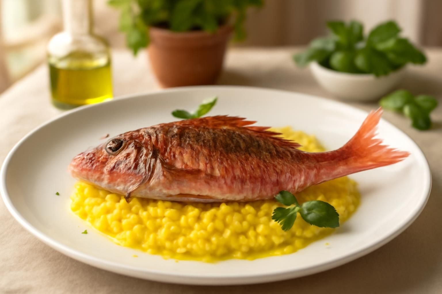 Rouget barbet accompagné d’un risotto à la milanaise : saveurs de la mer et de l’Italie