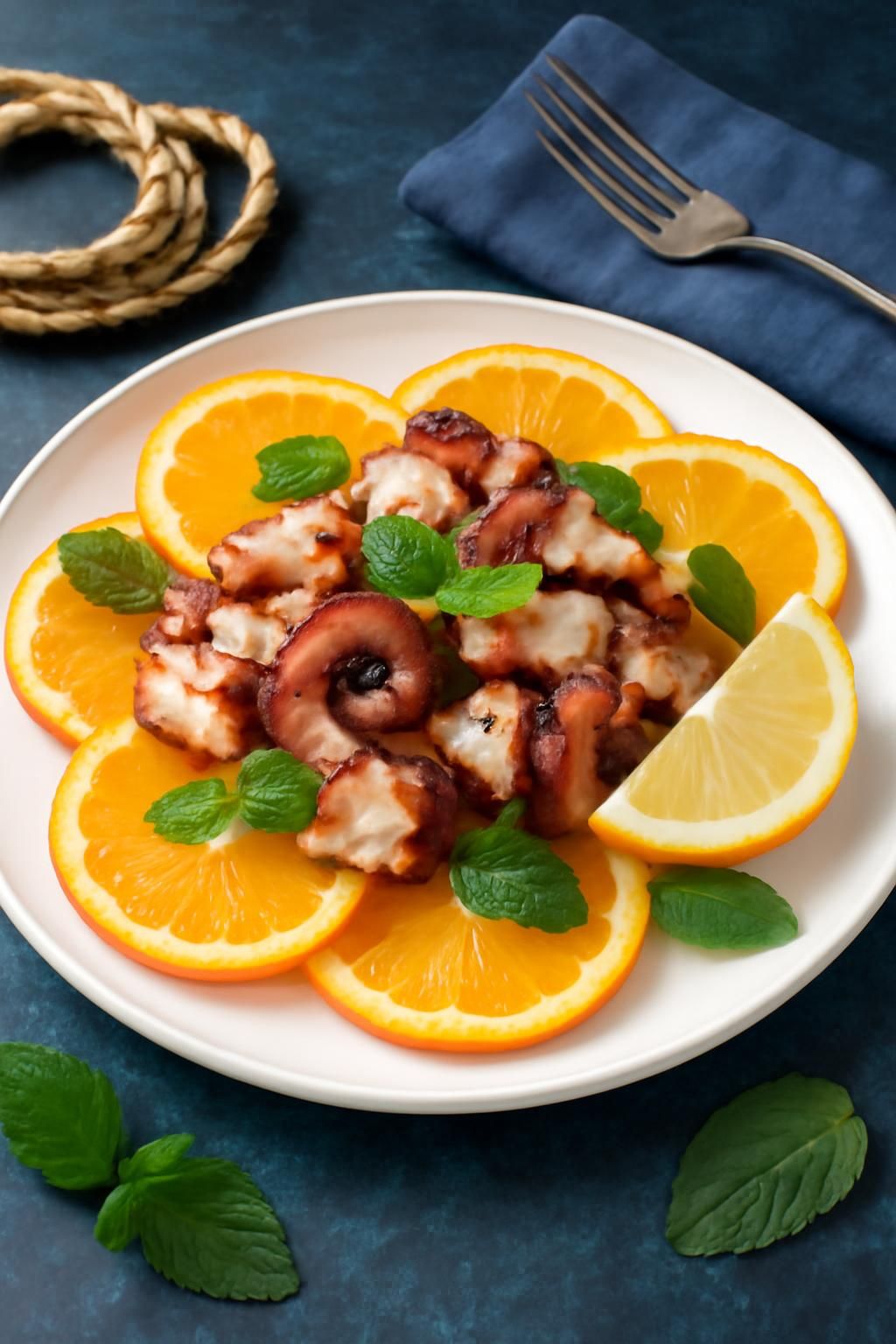 découvrez la recette de la salade de poulpe à l'orange, une fusion marine pleine de saveurs uniques et d'une touche mystérieuse pour émerveiller vos papilles.