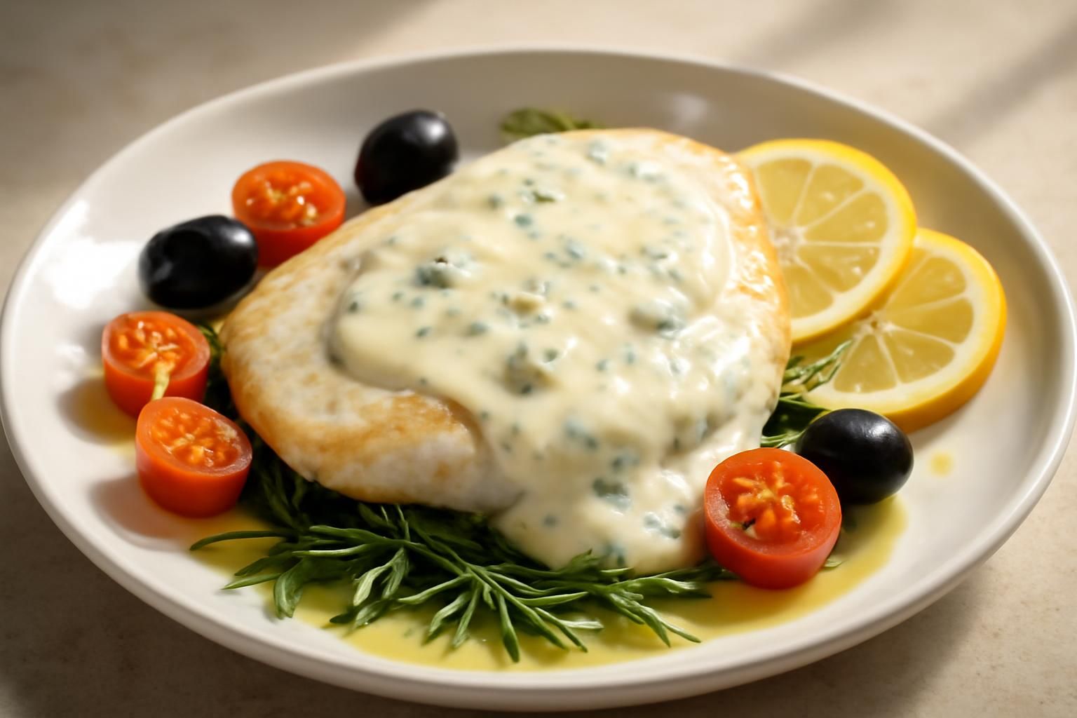 Barbue aux saveurs méditerranéennes : Gorgonzola et romarin en fête