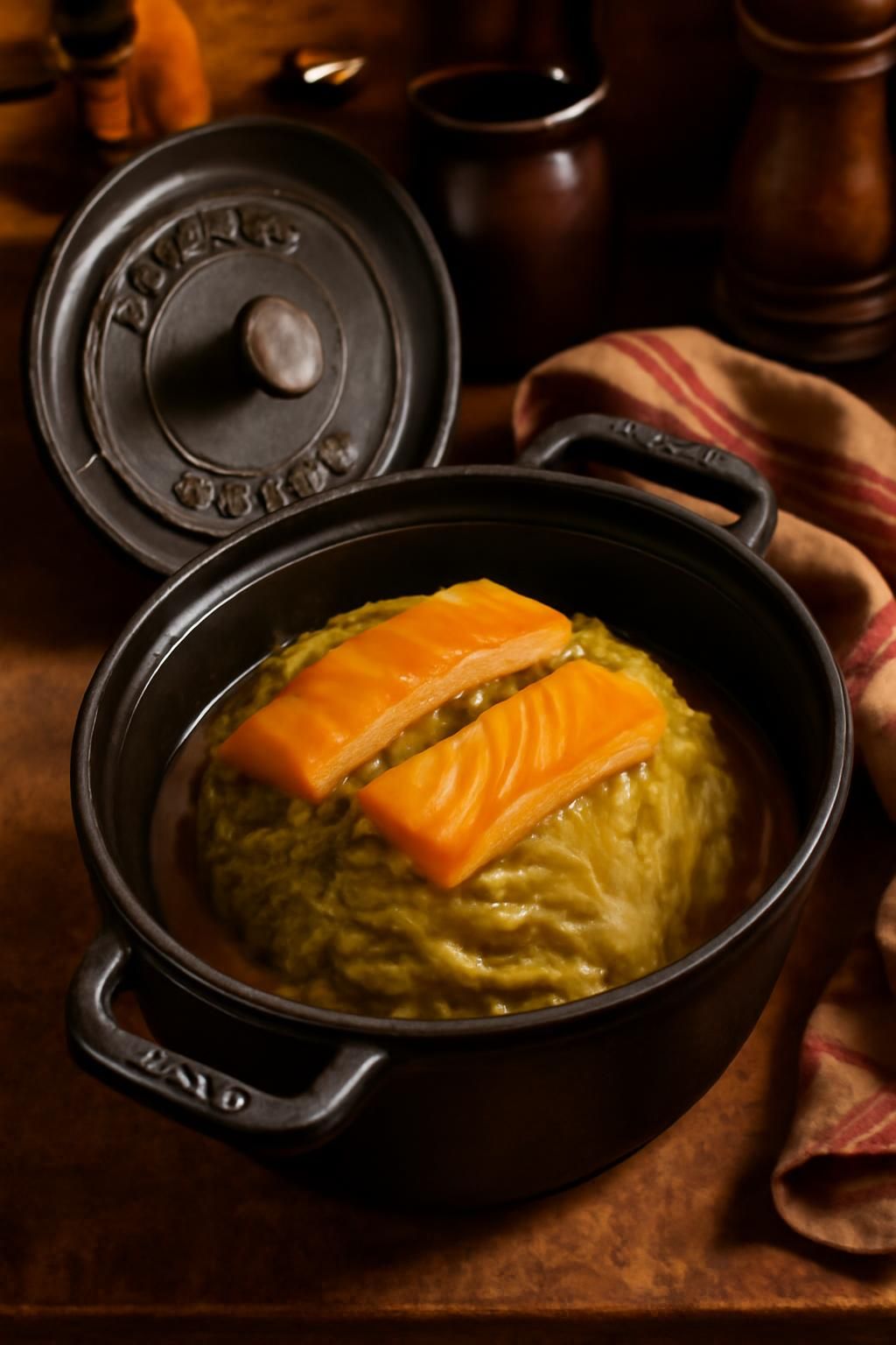 savourez une délicieuse cocotte de chou fondant accompagné de haddock fumé, un plat marin réconfortant et plein de saveurs.