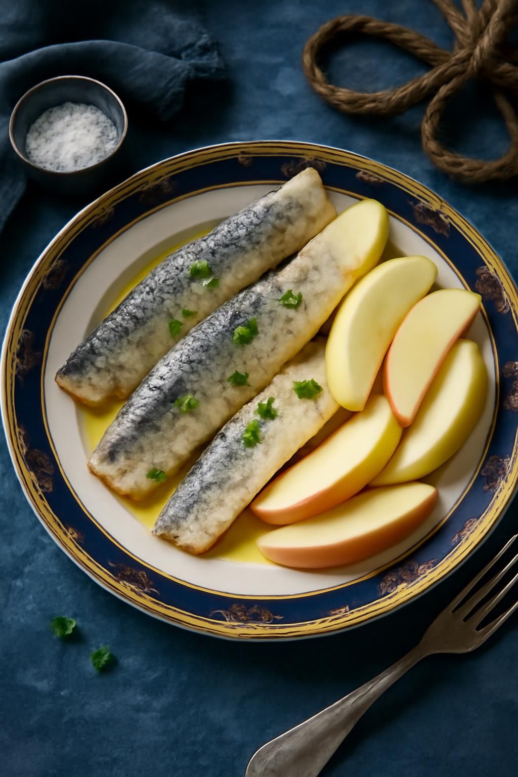 découvrez nos filets de hareng à l’huile accompagnés de pommes, une alliance parfaite entre saveurs marines authentiques et gourmandise fruitée.
