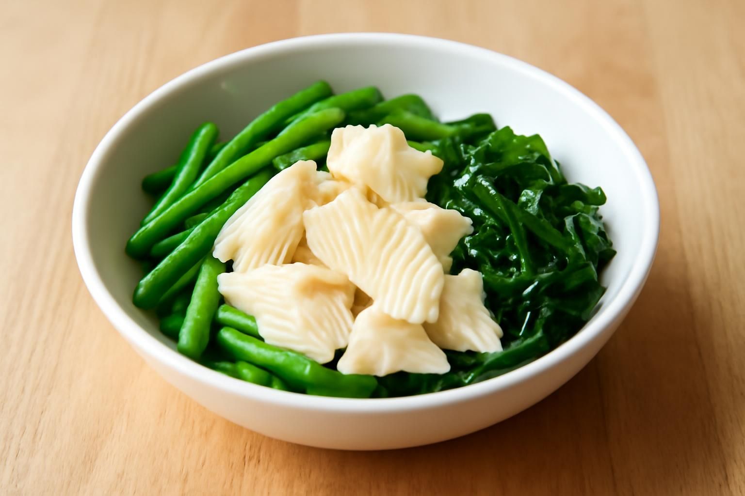 découvrez une salade marine raffinée alliant haricots verts croquants, raie délicate et wakamé frais pour une explosion de saveurs et de textures.