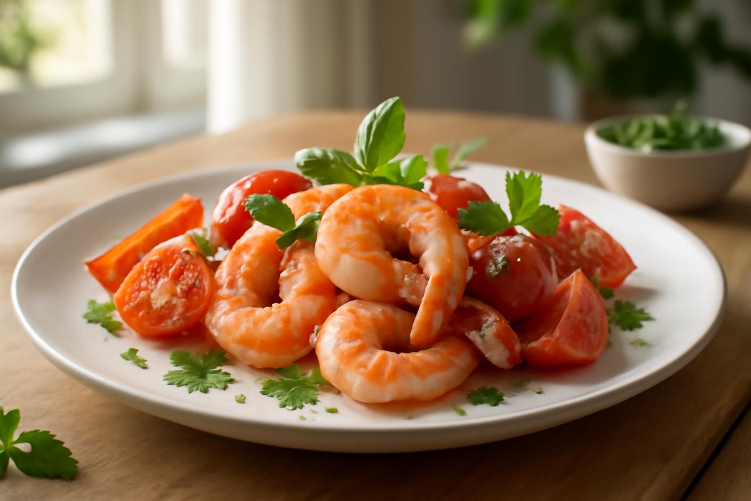 découvrez l'harmonie parfaite entre tomates fraîches et crevettes savoureuses pour un voyage gustatif aux saveurs marines uniques.