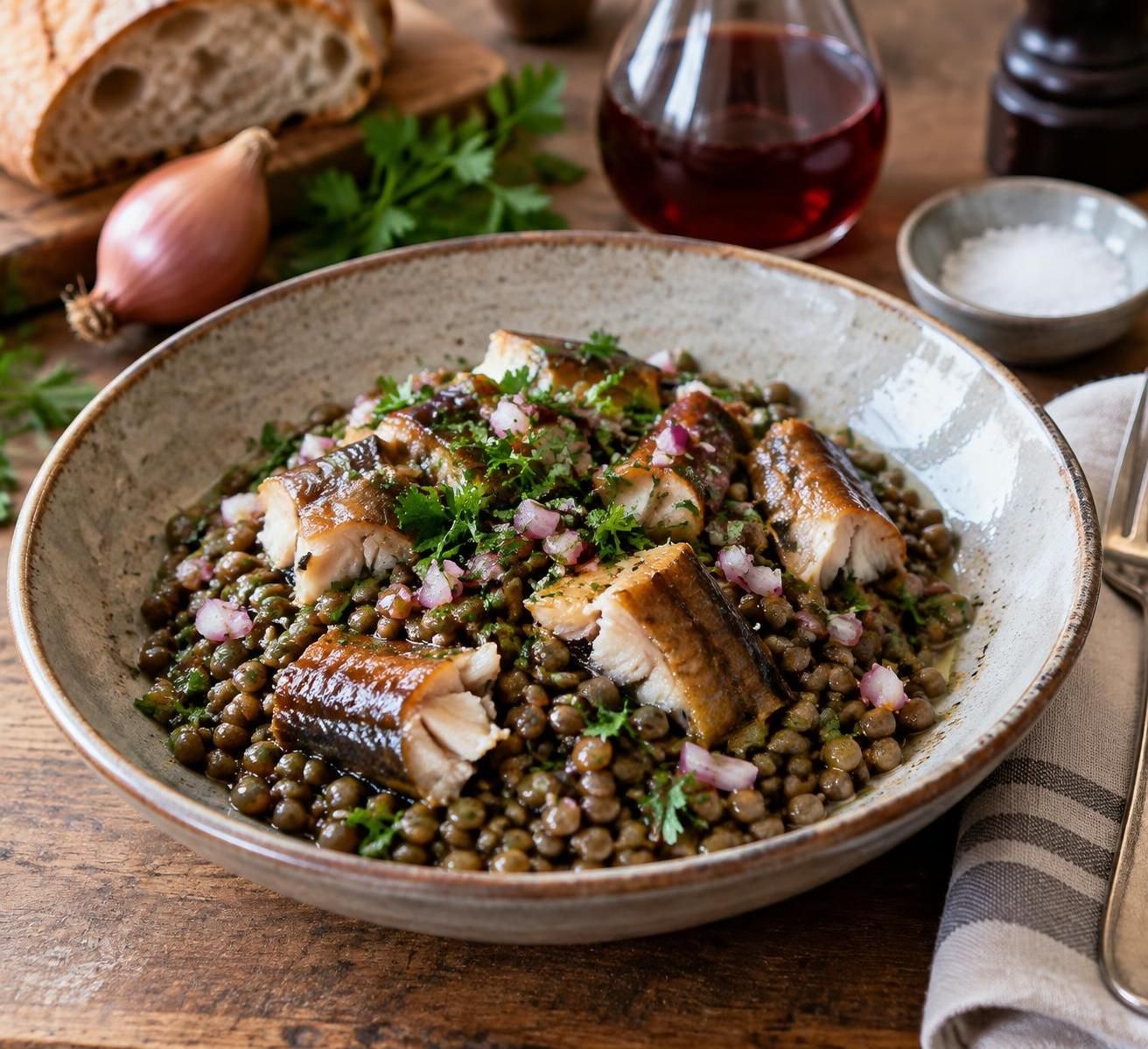 savourez une salade de lentilles généreuse, sublimée par la finesse de l’anguille fumée : une recette marine originale et pleine de caractère.