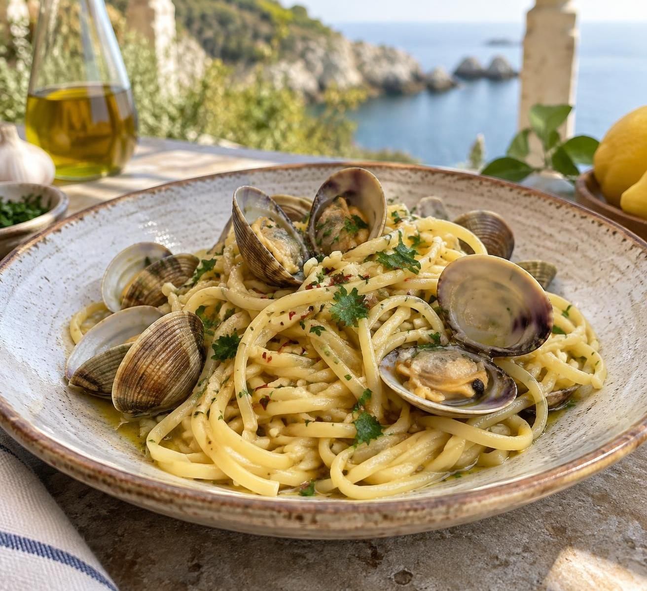 savourez des linguine aux palourdes, une recette parfumée qui célèbre les saveurs marines et vous transporte au cœur de la cuisine italienne.