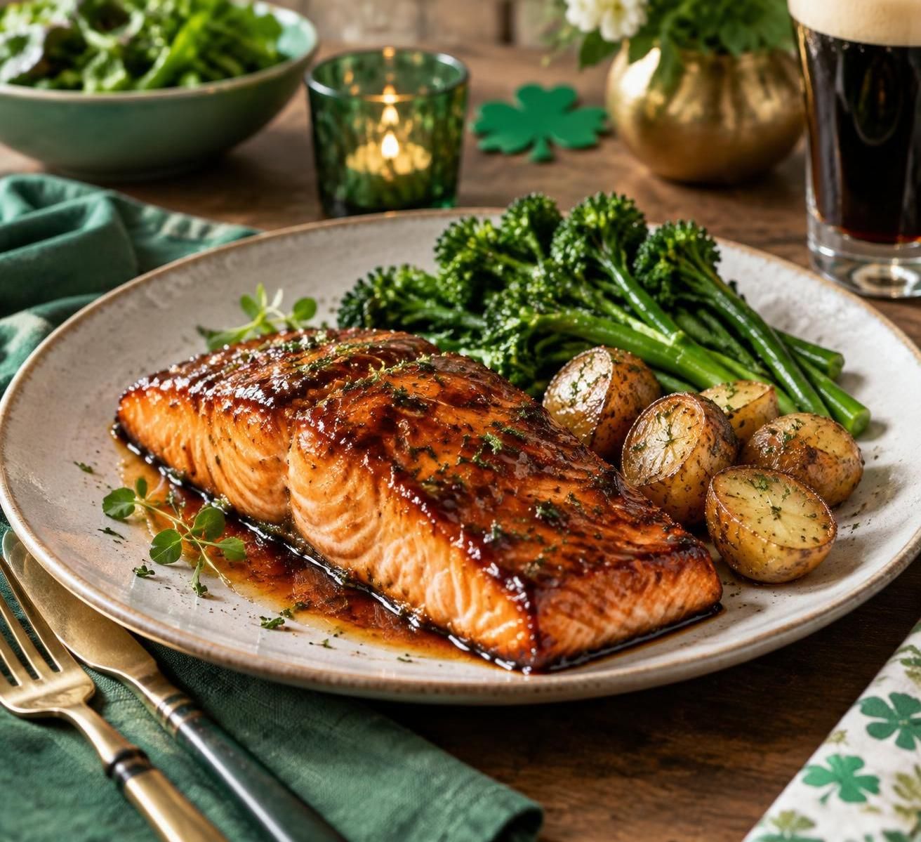 célébrez la saint-patrick avec un saumon laqué gourmand, aux saveurs océanes et festives. une recette savoureuse à partager.