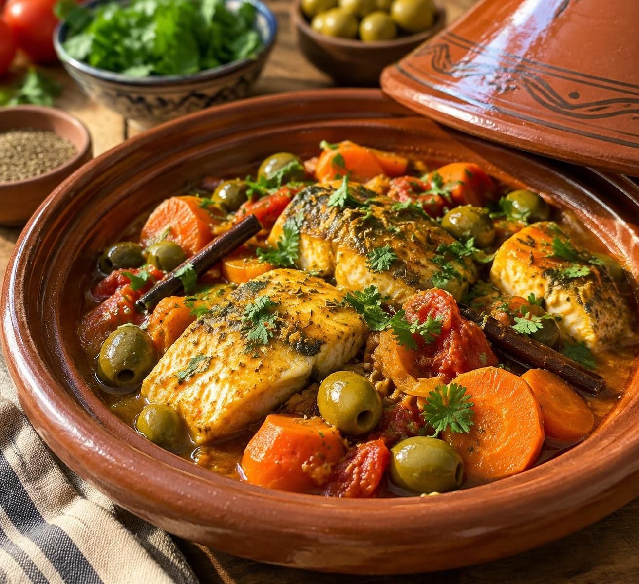 découvrez un tajine de lieu jaune aux saveurs exotiques, subtilement parfumé à l’ajowan et à la réglisse : une recette marine originale et envoûtante.